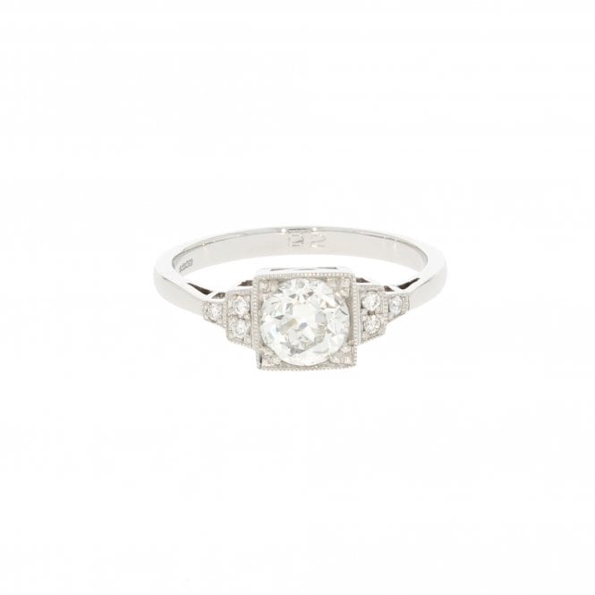 Diamond 0.92 Carat Old Cut Centre 0.05ct Shoulders Platinum Ring 