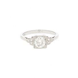 0.92 Carat Old Cut Centre 0.05ct Shoulders Platinum Ring 