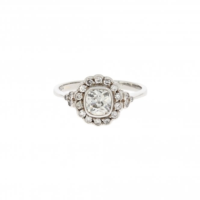 Diamond 0.92 Carat Platinum Deco Style Cluster Ring