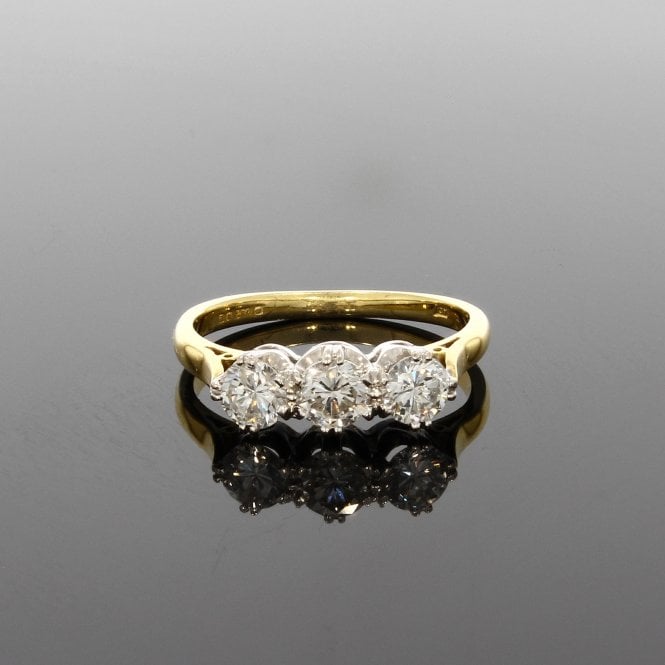 Diamond 1.03ct Brilliant Cut H/I Colour SI Clarity 18ct Yellow Gold Trilogy Ring