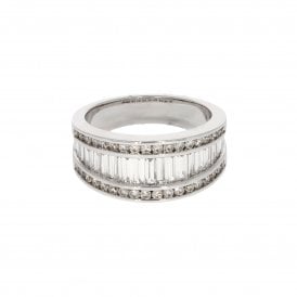 1.26 Carats Baguette & Round Brilliant Cut 18ct White Gold Ring