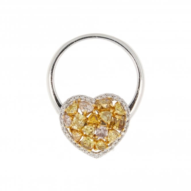 Diamond 1.61 Carat Yellow Natural Colour 18ct White Gold Heart Ring / Pendant