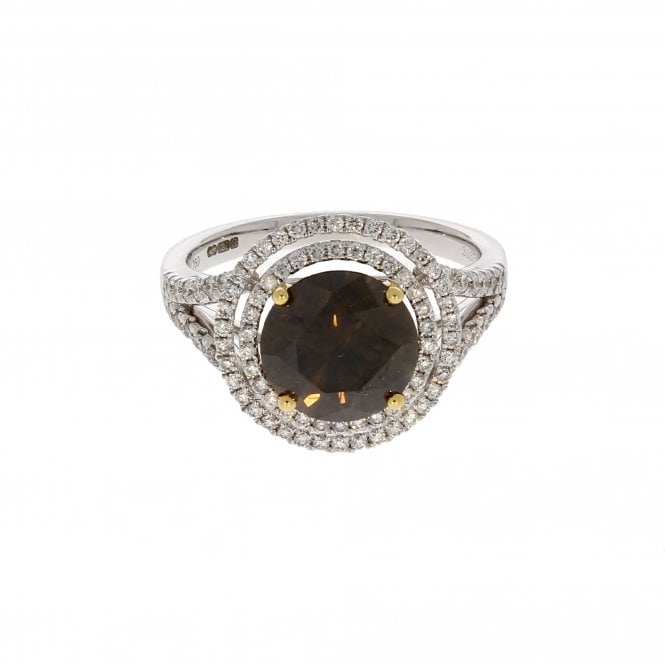 Diamond 3.35 Carat Natural Brown 0.58ct Double Halo 18ct White Gold Ring