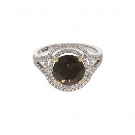 3.35 Carat Natural Brown 0.58ct Double Halo 18ct White Gold Ring