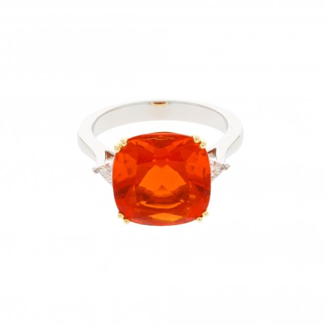 Diamond 4.77 Carat Mexican Fire Opal 18ct White & Yellow Gold Ring
