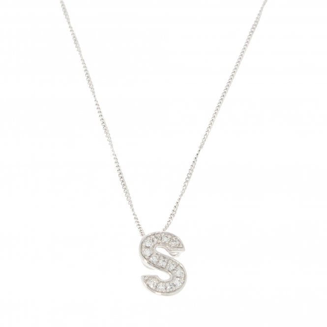 Diamond 9ct White Gold Letter 'S' Pendant