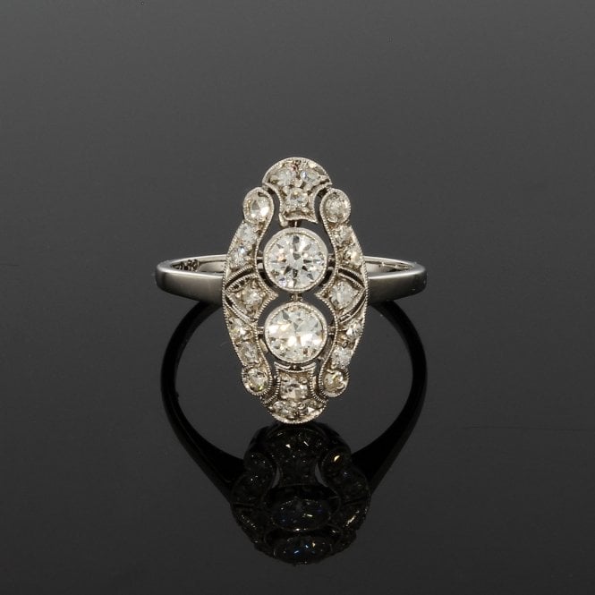 Diamond Art Nouveau Style 18ct White Gold Cluster Ring