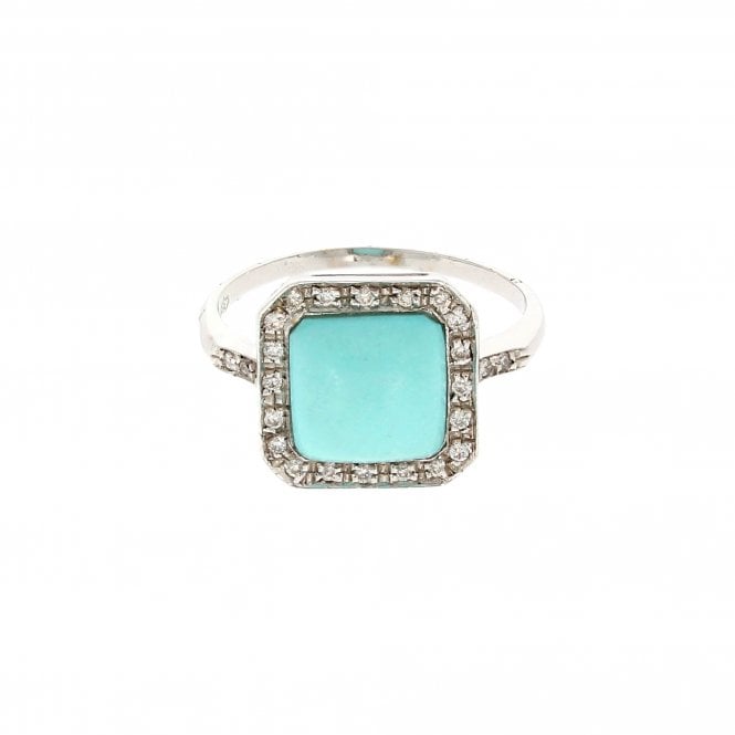 Diamond Brilliant Cut 18ct White Gold Turquoise Ring