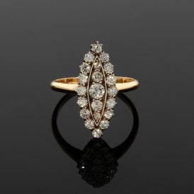 Edwardian Marquise 18ct Yellow Gold Cluster Ring