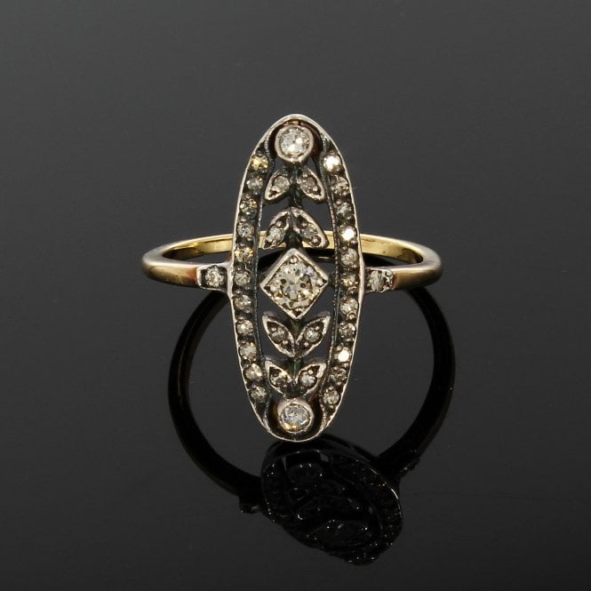 Diamond Edwardian Style 14ct Yellow Gold Oblong Cluster Ring
