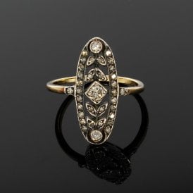 Edwardian Style 14ct Yellow Gold Oblong Cluster Ring