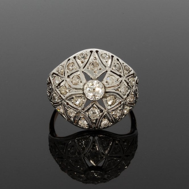 Diamond Edwardian Style 18ct Yellow Gold Cluster Ring