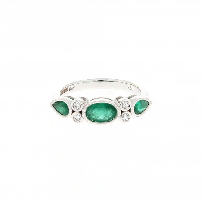 Emerald 0.42 Carat Oval with 0.28ct Diamonds 18ct White Gold Dress Ring