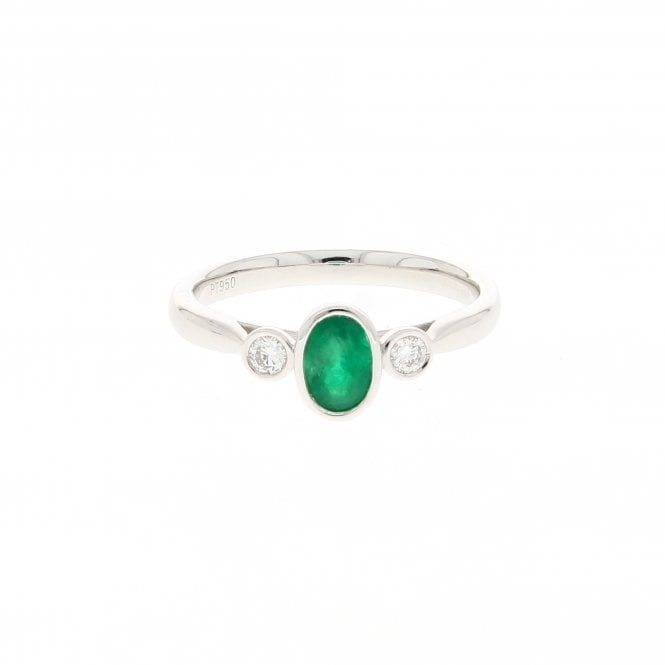 Emerald 0.44 Carat 0.20ct Diamond Platinum Three Stone Ring