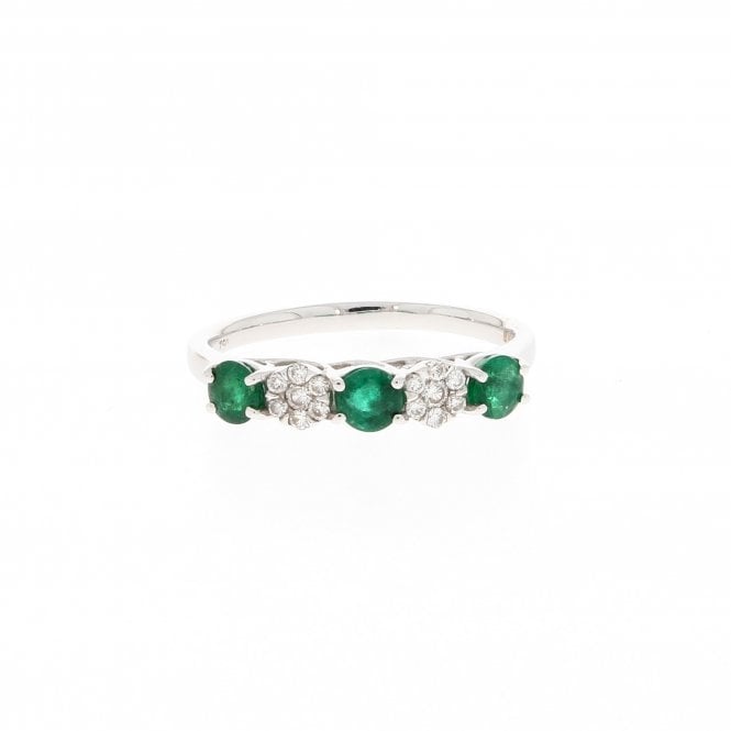 Emerald 18ct White Gold Half Eternity Diamond Ring