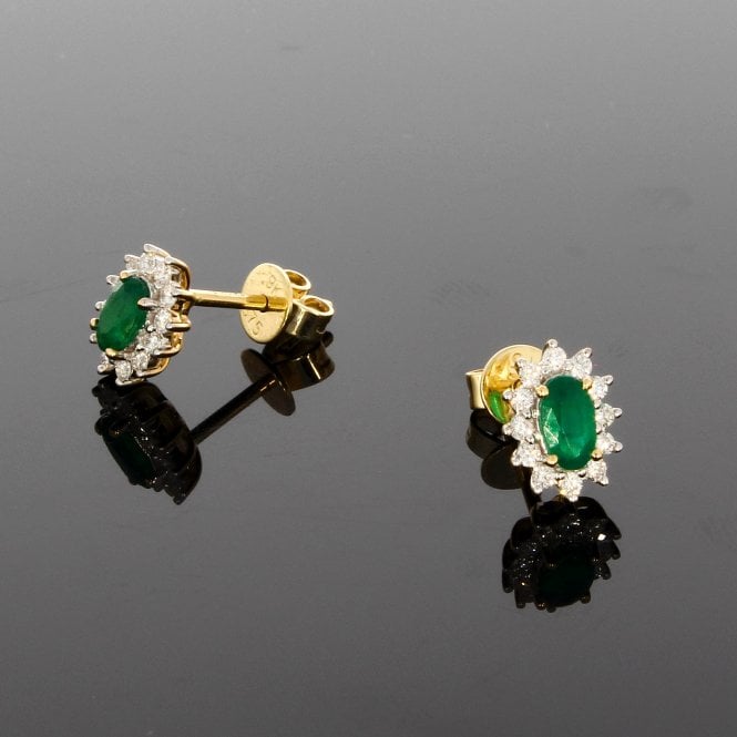 Emerald 9ct Yellow Gold 0.20ct Diamond Earrings