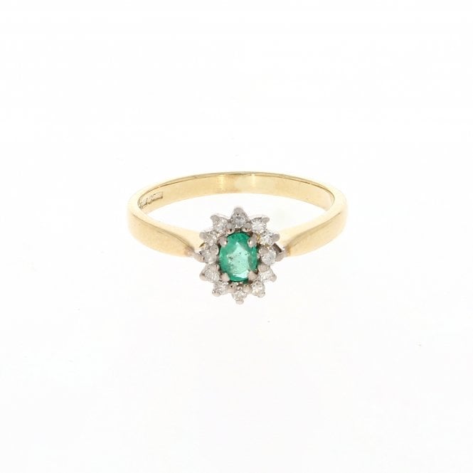 Emerald 9ct Yellow Gold Diamond Cluster Ring
