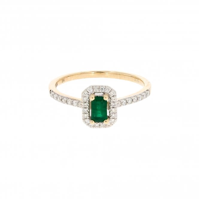 Emerald 9ct Yellow Gold Diamond Ring