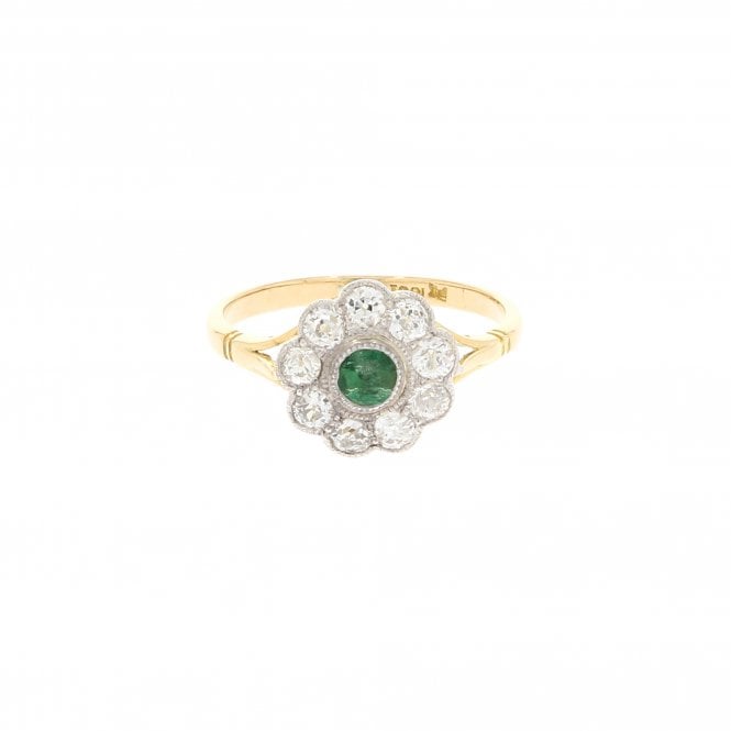 Emerald Edwardian 18ct Yellow Gold Diamond Ring