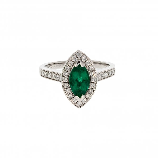 Emerald Marquise Cut With Diamond Halo 18ct White Gold Ring  