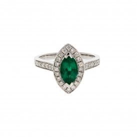 Marquise Cut With Diamond Halo 18ct White Gold Ring  