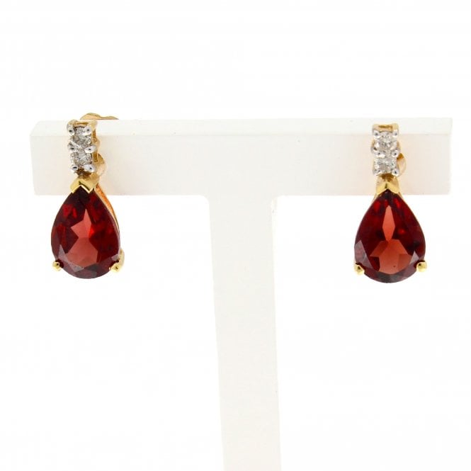 Garnet 9ct Yellow Gold Earrings 