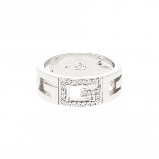 Gucci 0.15 Carat Diamond 18ct White Gold Logo Ring