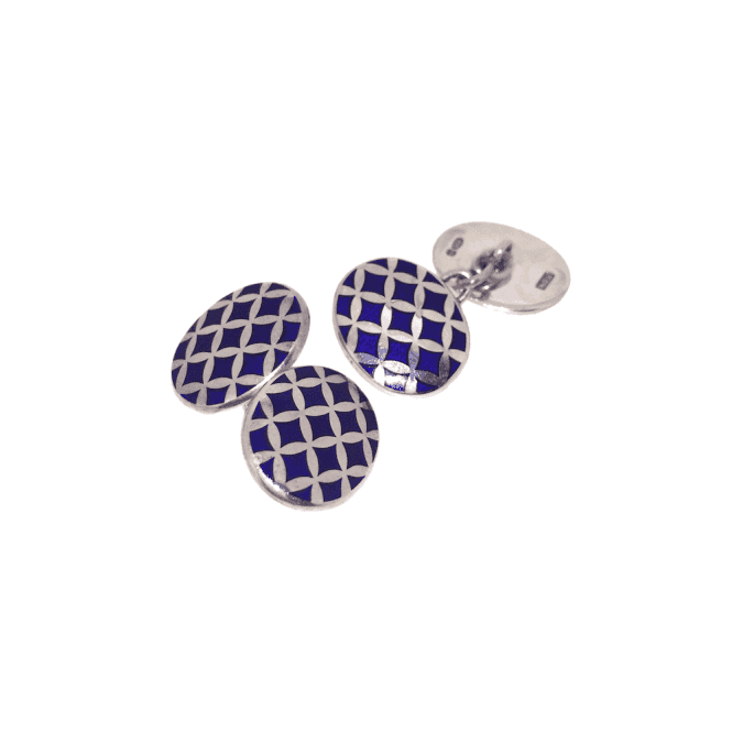 Hallmarked Sterling Silver Blue Enamel Oval Cufflinks