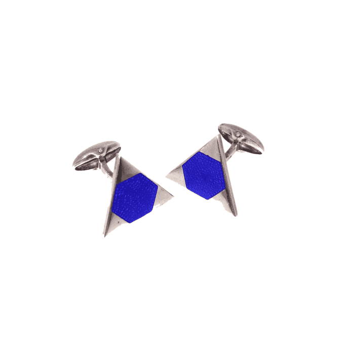 Hallmarked Sterling Silver Blue Enamel Triangle Cufflinks