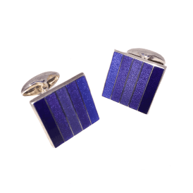 Blue Striped Enamel Square Cufflinks