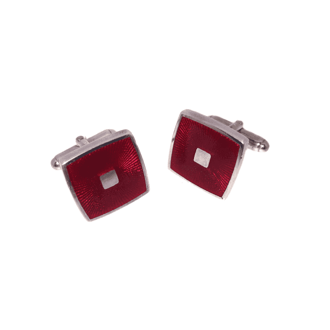 Hallmarked Sterling Silver Red Enamel Square Cufflinks