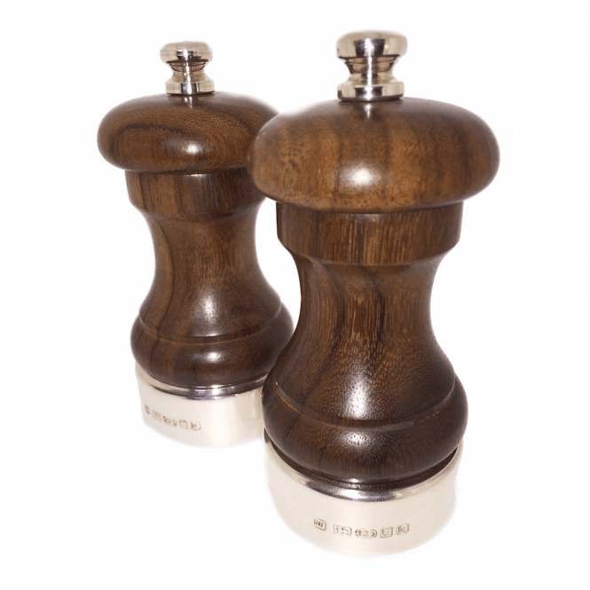 Hallmarked Sterling Silver Rosewood Salt & Pepper Grinders