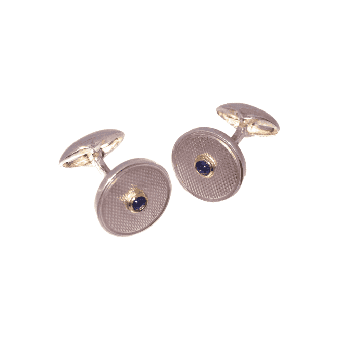 Hallmarked Sterling Silver Round Sapphire Cufflinks