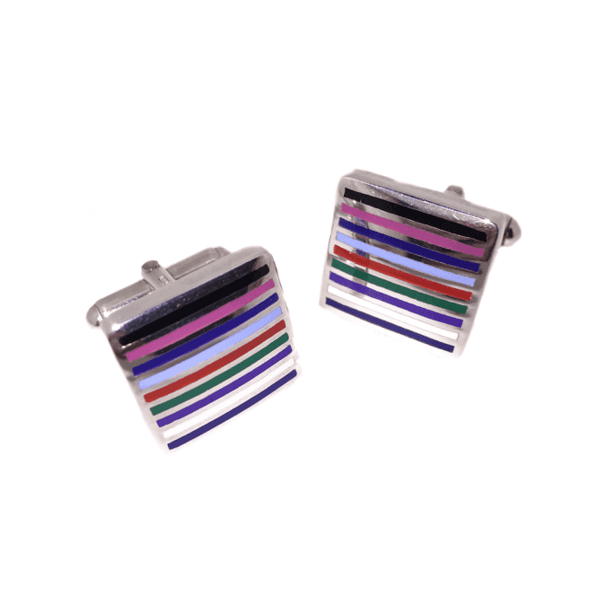 Hallmarked Sterling Silver Striped Enamel Square Cufflinks