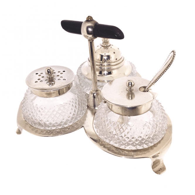 Hallmarked Sterling Silver Victorian Salt Pepper and Mustard Cruet
