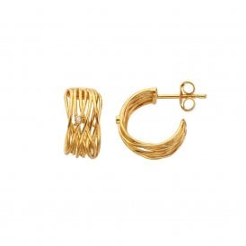 String Stud Earrings Yellow Gold Plate DE896