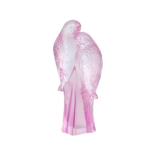 Lalique 2 Parakeets Sculpture Nebula Rose Pink Luster (10802000)