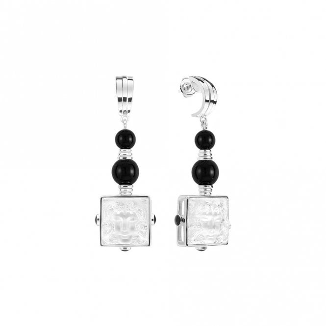 Lalique Arethuse Masque De Femme Earrings Clear Silver Black (10445100)