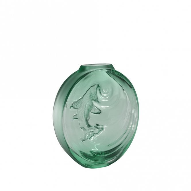 Lalique Carpe Koi Bud Vase Mint Green 10671600
