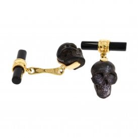 18ct Gold Black Onyx & Ebony Skull Cufflinks