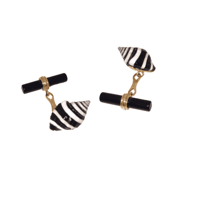 Mens Accessories 18ct Gold Shell and Onyx Cufflinks