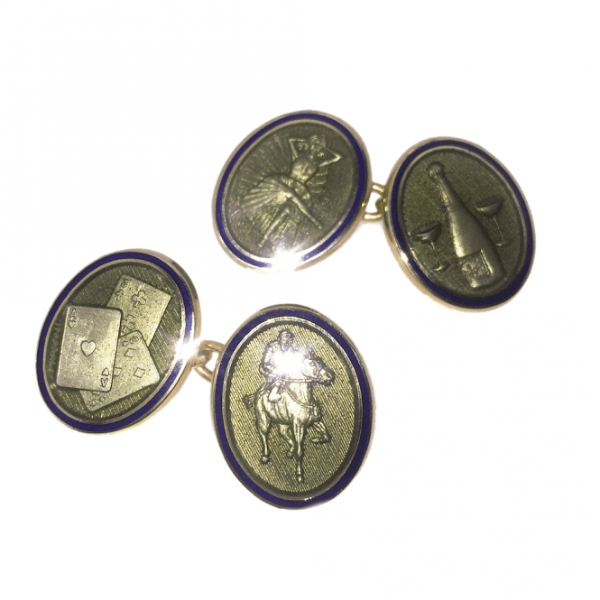 Mens Accessories 9ct Gold Heavyweight Enamel Cufflinks