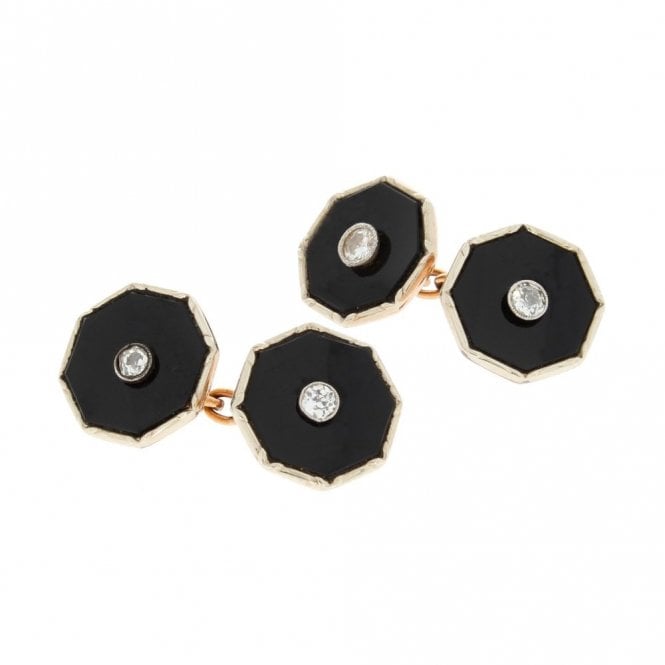 Mens Accessories Vintage 9ct Rose Gold Octagonal Onyx Cufflinks