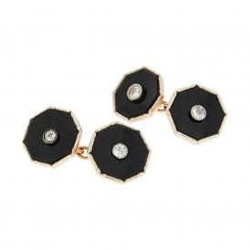 Vintage 9ct Rose Gold Octagonal Onyx Cufflinks