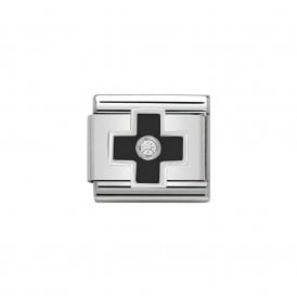 Composable Classic Link "Black Cross" Silver & CZ 330305-03