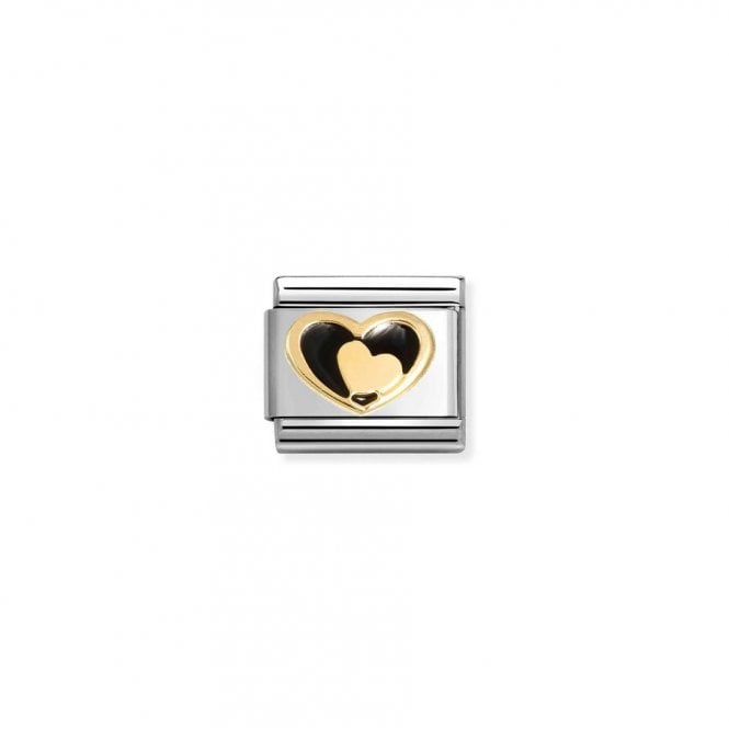 Nomination Composable Classic Link Black Heart-Gold Heart 030283/26