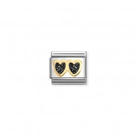 Composable Classic Link Double Heart Black Glitter 030220/14