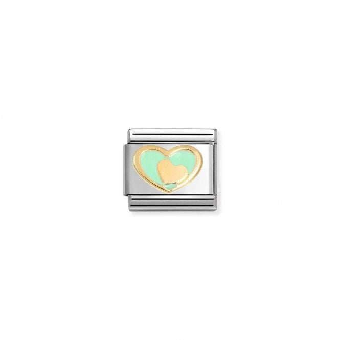 Nomination Composable Classic Link Green Heart-Gold Heart 030283/29
