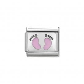 Composable Classic Link "Pink Footprint" Silver 330208-14