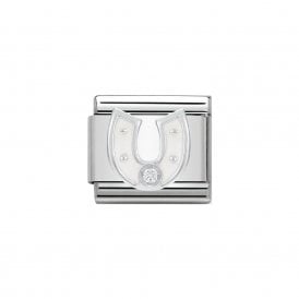 Composable Classic Link "White Horseshoe" Silver & CZ 330305-12